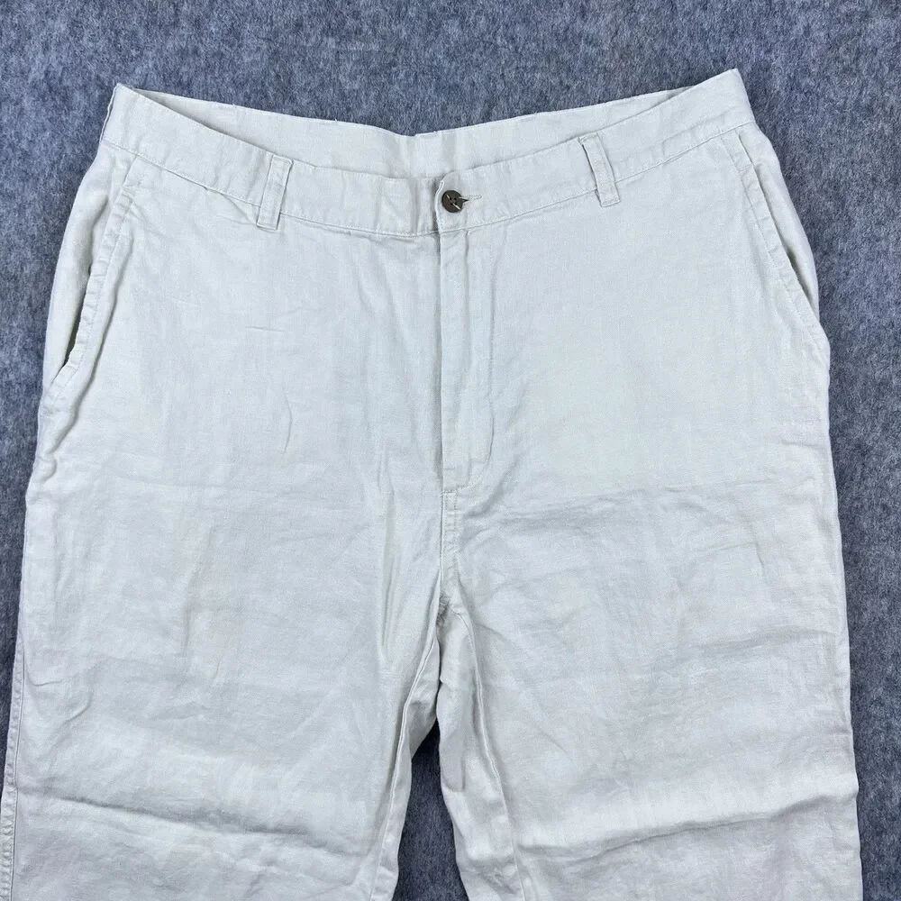 Jos A Bank Men's Travelers Pants 100% Linen Straight Leg Tan Khaki Size 38x30